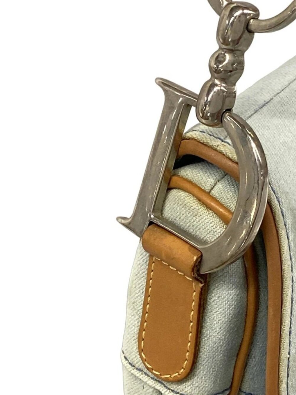 DIOR/ChristianDior Double Saddle Bag - Light Blue Beige Denim Leather - Picture 10 of 15